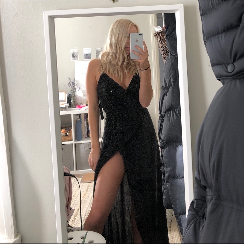 Black and Silver Wrap Maxi Dress